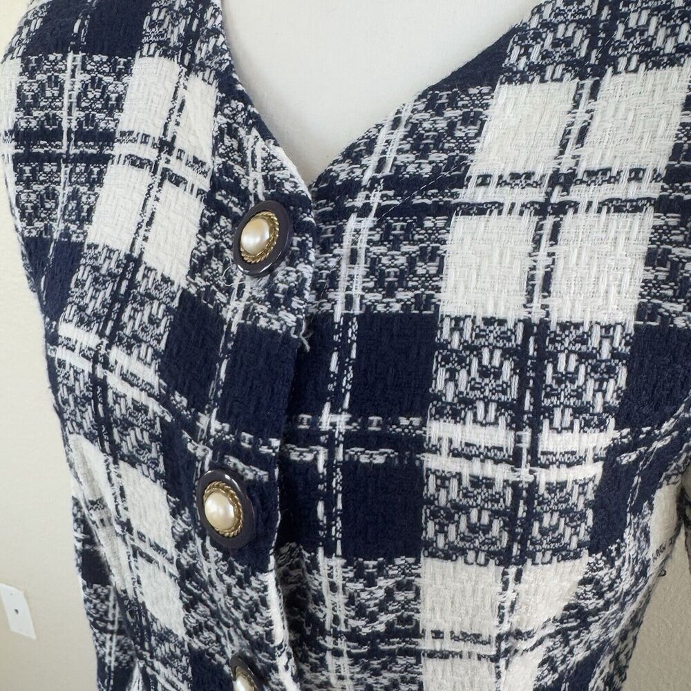 Byer Dress Jacket & Skirt Suit Set Navy Blue White Plaid Juniors Size 9 Vintage - Picture 4 of 16